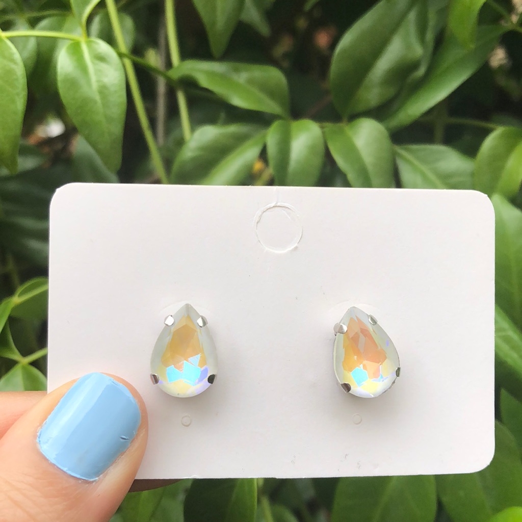 White Ab Crystal Earrings